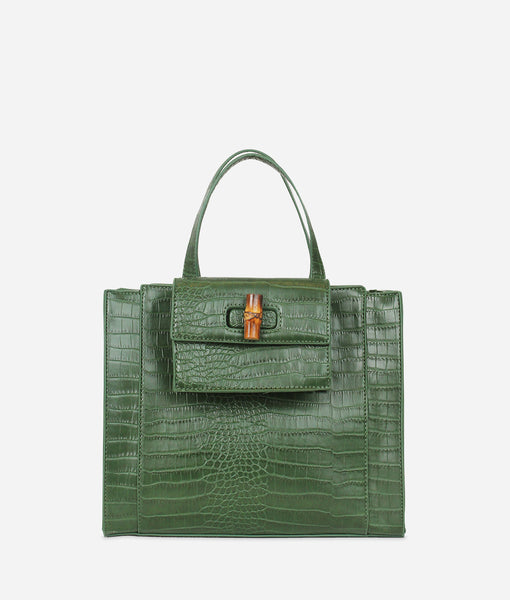 Crocodile Embossed Square Bag Genuine Leather Medium