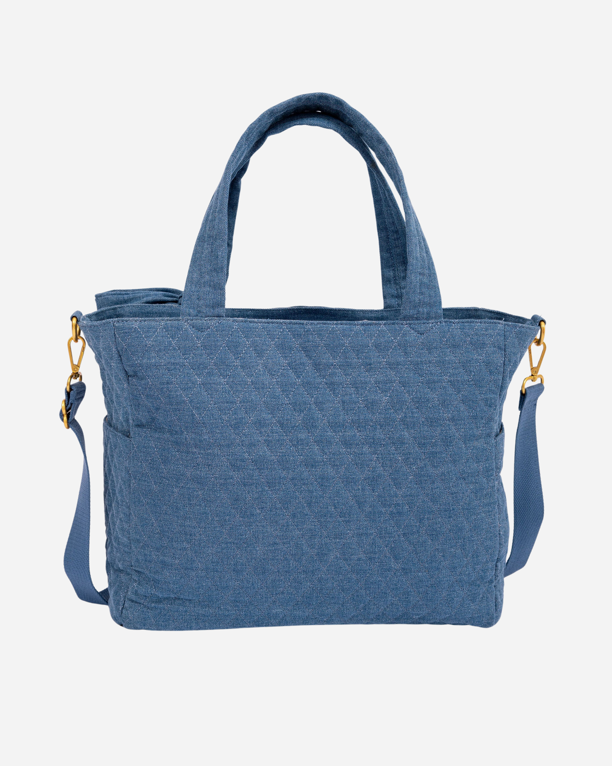 Denim tote bag on a white background