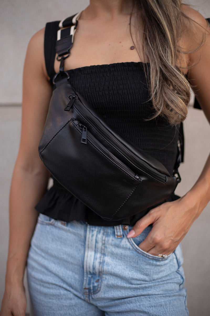 Fawn Design The Fawny Faux Leather Belt Bag in Black