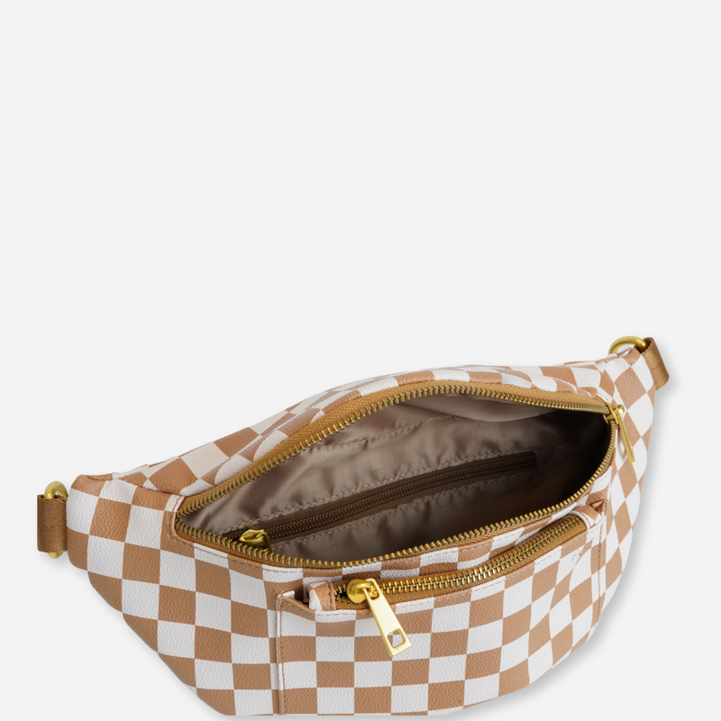 Brown Checkered Fanny Pack, Check Waist Belt Bag Crossbody Women