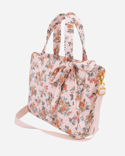 Floral patterned tote bag on a white background