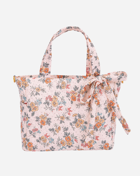 Floral patterned tote bag on a white background