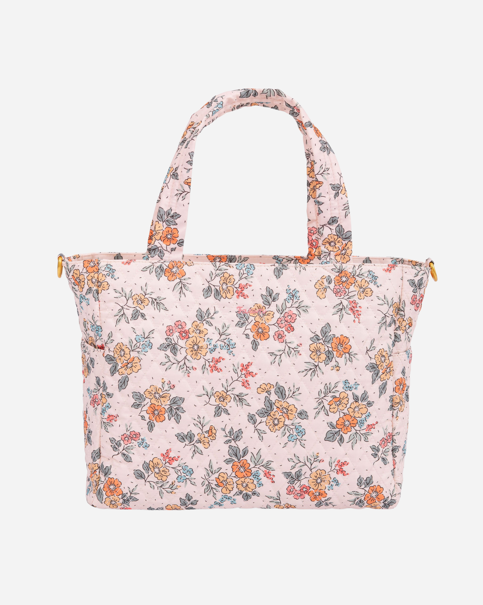 Floral patterned tote bag on a white background