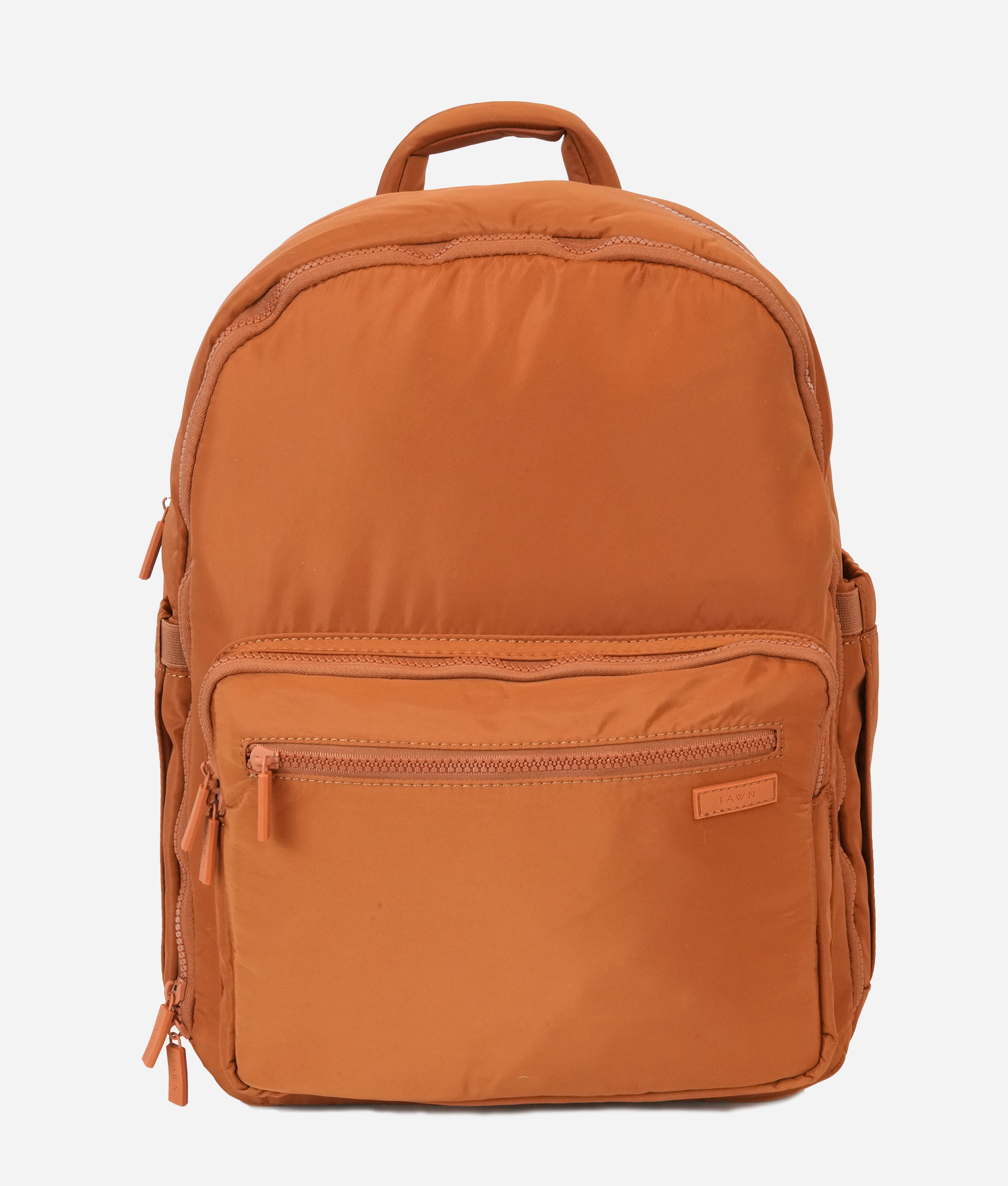 brown leather backpack nappy bag FAWN Design Nylon Diaper Bag Backpack with Changing Pad, Brown Backpack Diaper Bag with 11 Interior and 5 Exterior Pockets, Padded and Adjustable