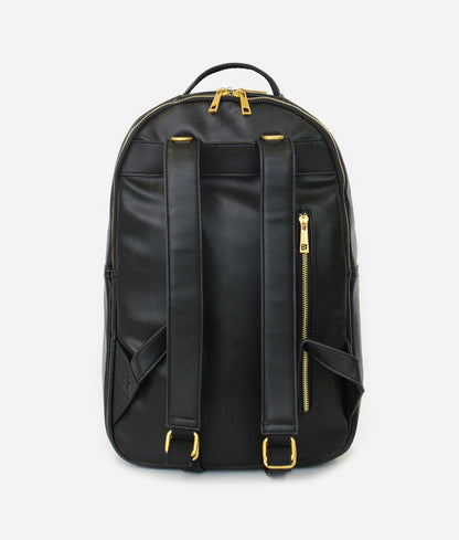 black faux leather backpack gold The Pack