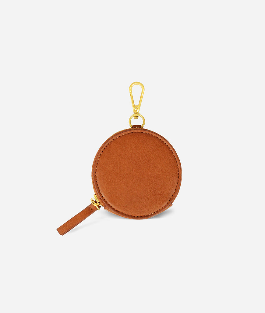 Outlet Leather Round Coin Purse - 4 Colors, Brown Ebene